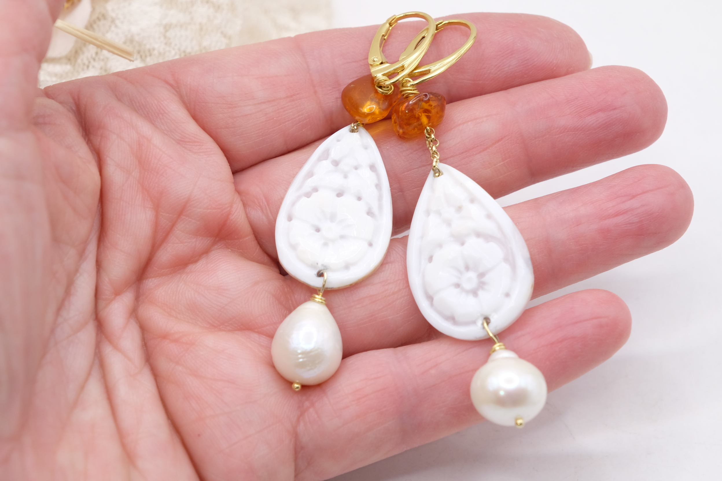 ORECCHINI PERLE CAMMEO DI TORRE DEL GRECO PERLE ARGENTO (1)