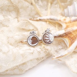 Orecchini Cammeo Torre del Greco Sole Luna Zircone Argento 925