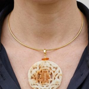 Ciondolo Pendente Mandala Crema Ambra Baltico Perla Naturale