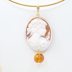 Ciondolo Cammeo Genuino Top Quality Ambra Argento