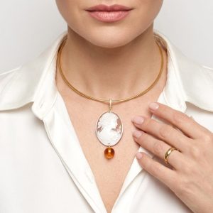Ciondolo Cammeo Genuino Top Quality Ambra Argento