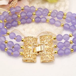 Bracciale con Giada Lavanda 3 Fili Chiusura Filigranata