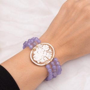 Bracciale con Giada Lavanda e Cammeo di Torre del Greco Misura Grande