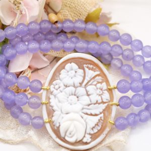 Bracciale con Giada Lavanda e Cammeo di Torre del Greco