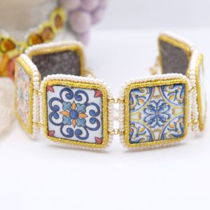 Bracciale Mattonelle Ceramica di Caltagirone Microperle Tema Maioliche