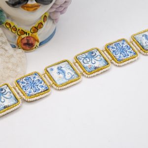 Bracciale Mattonelle Ceramica di Caltagirone Microperle Tema Marino