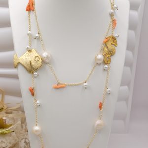 Collana Charleston Chanel Perle Corallo Bamboo Rosa Pesce Cavalluccio Stella
