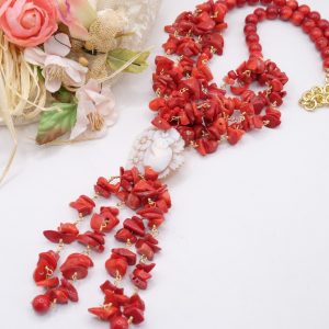 Collana Multifilo Corallo Bamboo e Cammeo di Torre del Greco