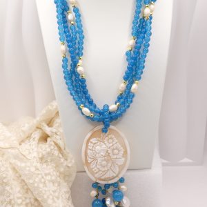 Collana Multifilo a Y Giada Blu Cammeo di Torre del Greco