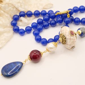 Collana Artigianale Ciondolo Nepalese Perla Pietre Naturali Giada Blu