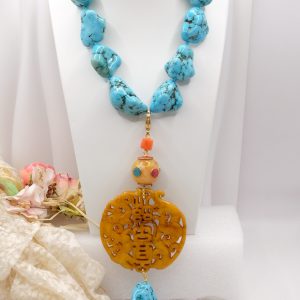 Collana artigianale girocollo sassi grandi in turchese Mandala Nepalese