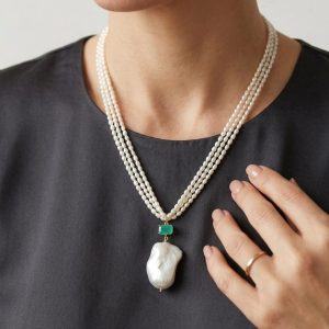 Collana Décolleté Multifilo Perle Naturali Quarzo Verde Smeraldo