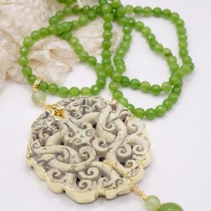 Collana Charleston Chanel Olivina Mandala Giada Verde