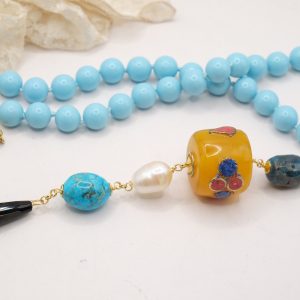 Collana Artigianale Ciondolo Nepalese Perla Pietre Naturali Pasta di Turchese