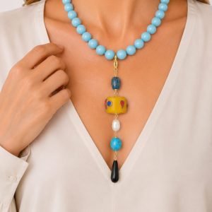 Collana Artigianale Ciondolo Nepalese Perla Pietre Naturali Pasta di Turchese
