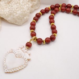 Collana Giada Corallo e Cammeo di Torre del Greco Sacro Cuore