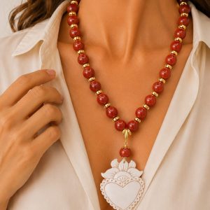 Collana Giada Corallo e Cammeo di Torre del Greco Sacro Cuore