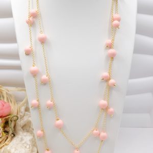 Collana Charleston Chanel Pasta di Corallo Rosa Ottone