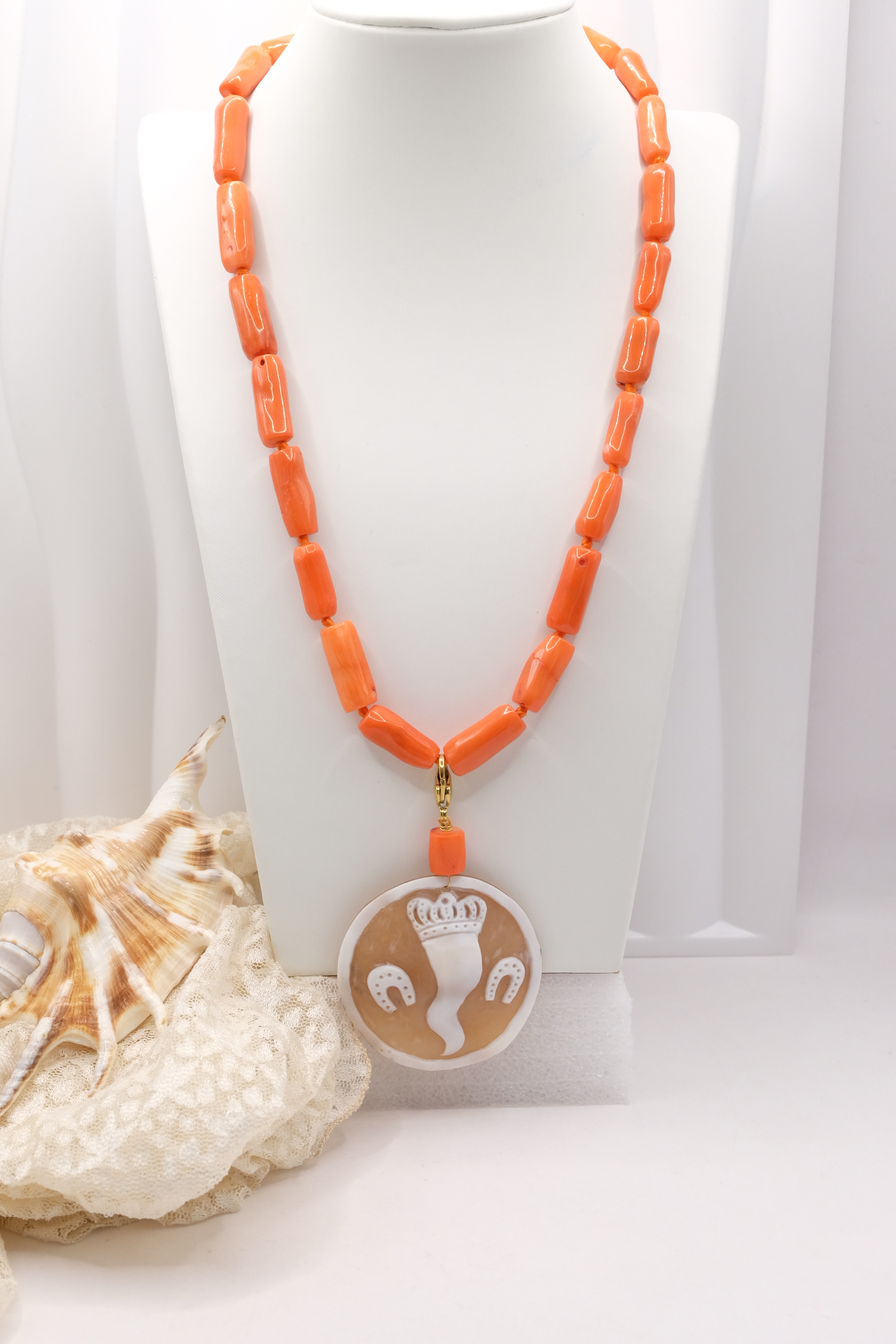 COLLANA CORALLO BAMBOO CAMMEO DI TORRE DEL GRECO ARTIGIANALE PORTAFORTUNA (2)