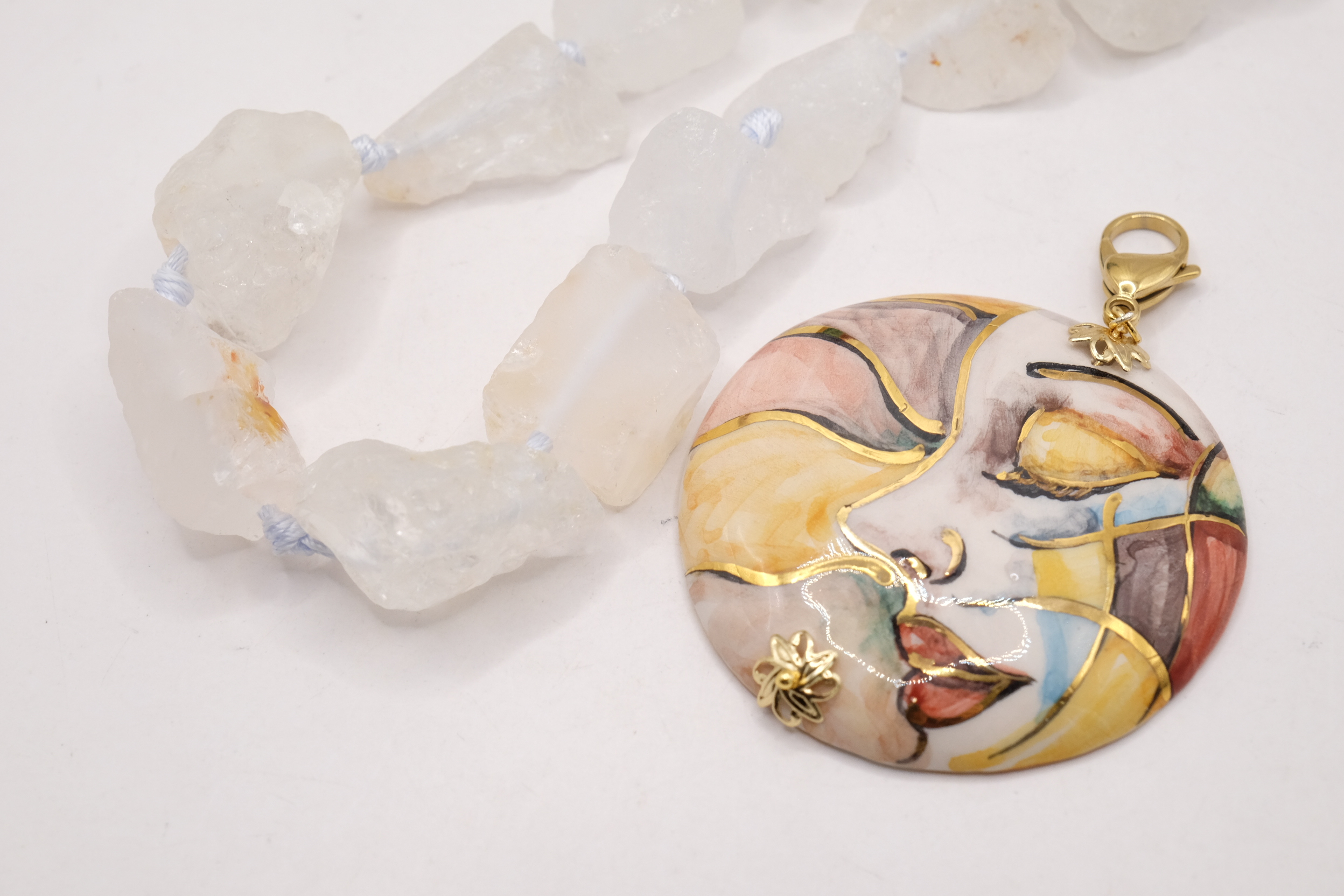 COLLANA CRISTALLO DI ROCCA ARTIGIANALE CERAMICA DI CALTAGIRONE SICILIANA (1)