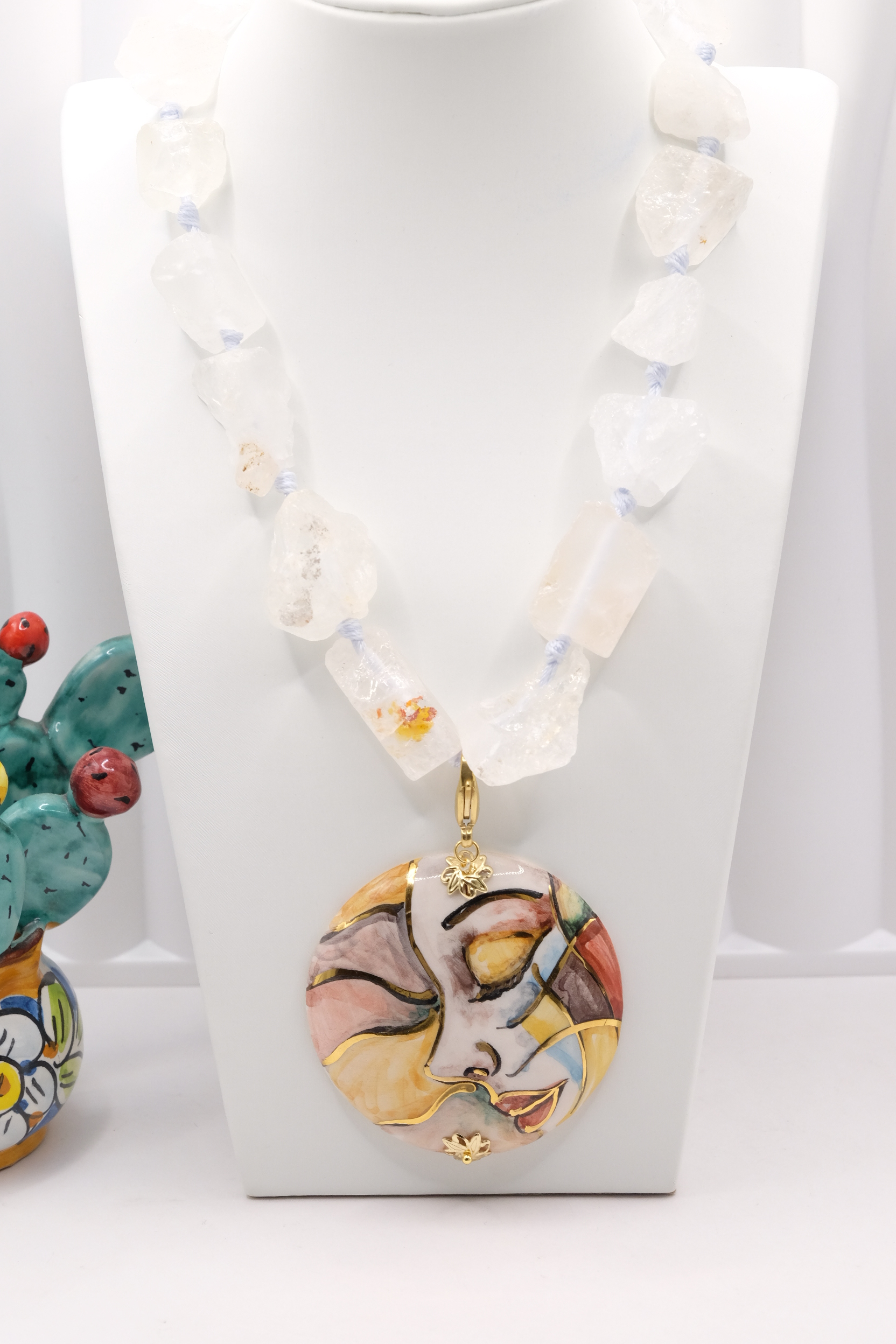 COLLANA CRISTALLO DI ROCCA ARTIGIANALE CERAMICA DI CALTAGIRONE SICILIANA (2)