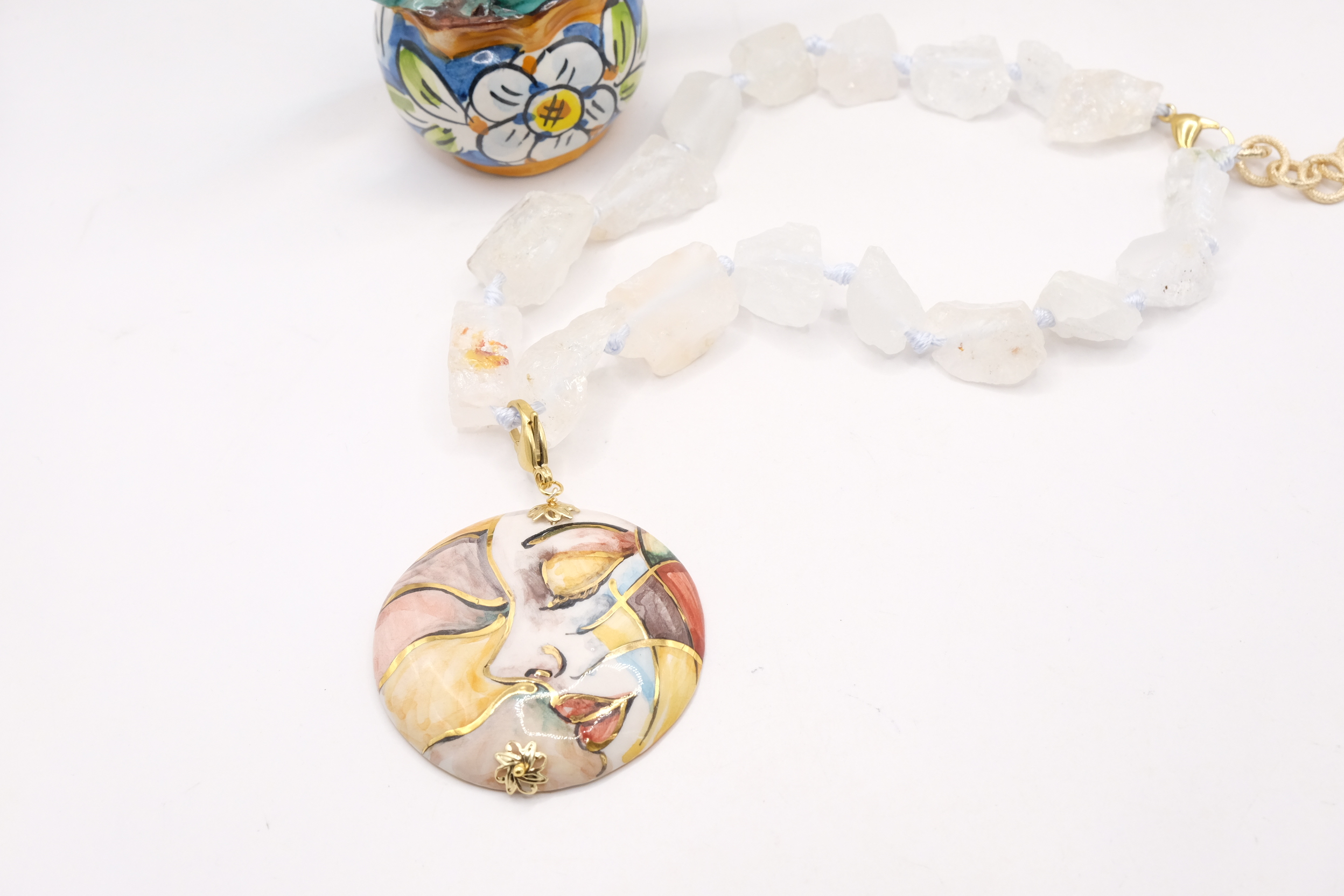 COLLANA CRISTALLO DI ROCCA ARTIGIANALE CERAMICA DI CALTAGIRONE SICILIANA (3)