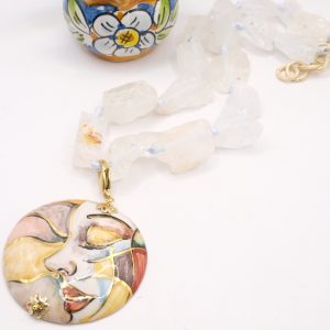 Collana Cristallo di Rocca Grezzo Piastra Ceramica di Caltagirone Staccabile