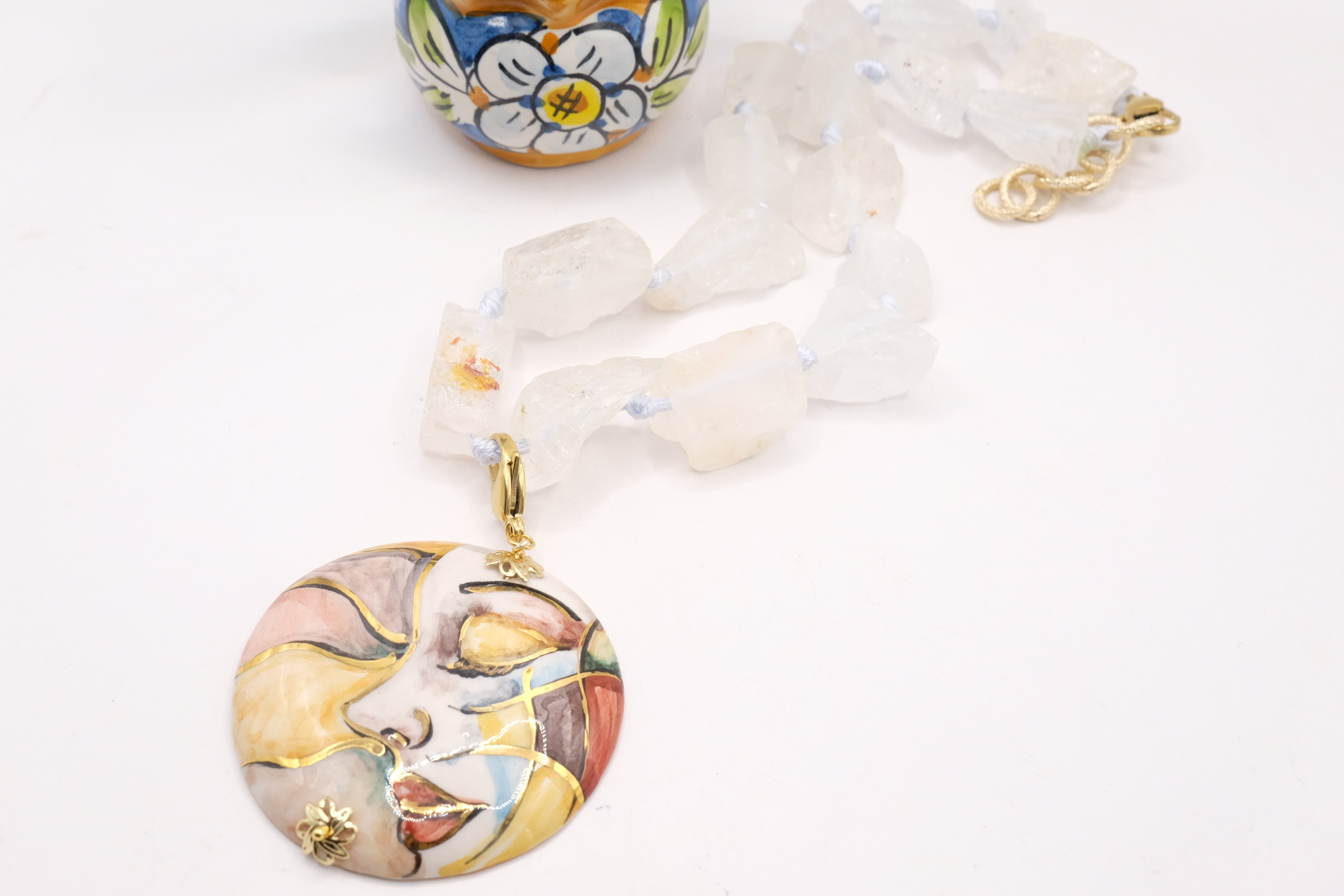COLLANA CRISTALLO DI ROCCA ARTIGIANALE CERAMICA DI CALTAGIRONE SICILIANA (7)