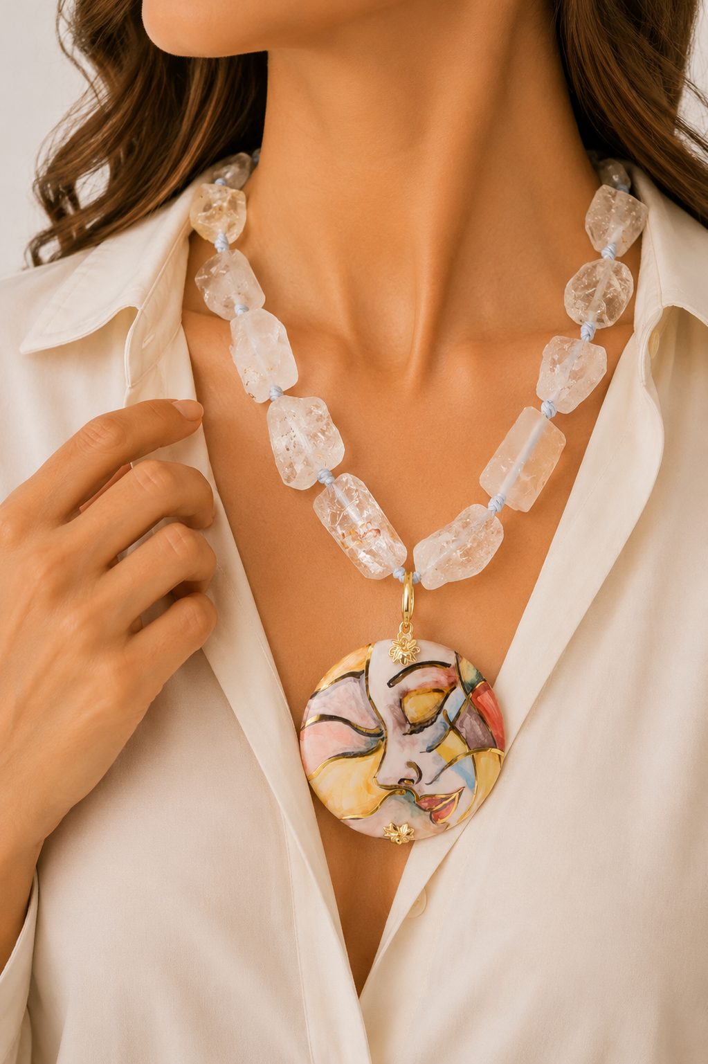 COLLANA CRISTALLO DI ROCCA ARTIGIANALE CERAMICA DI CALTAGIRONE SICILIANA