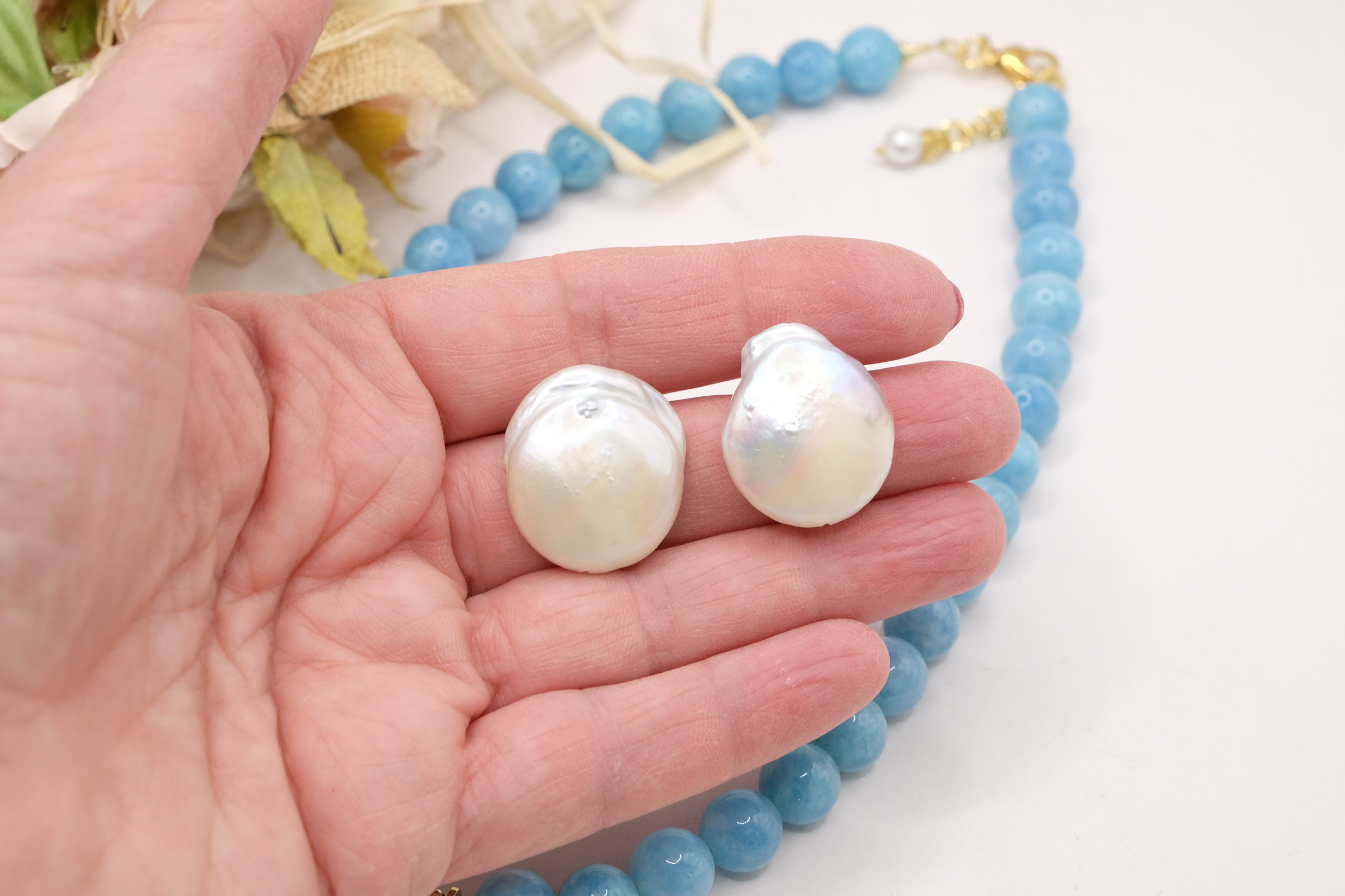 COLLANA E ORECCHINI ARTIGIANALE ANGELITE PERLE (1)