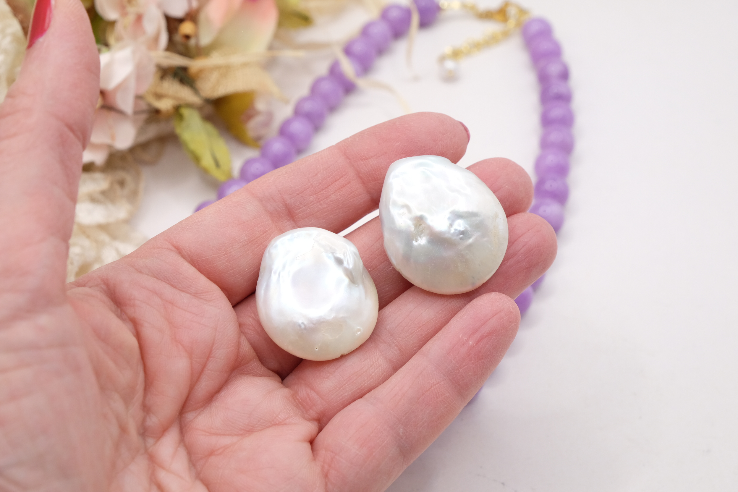 COLLANA E ORECCHINI ARTIGIANALE KUNZITE PERLE (1)