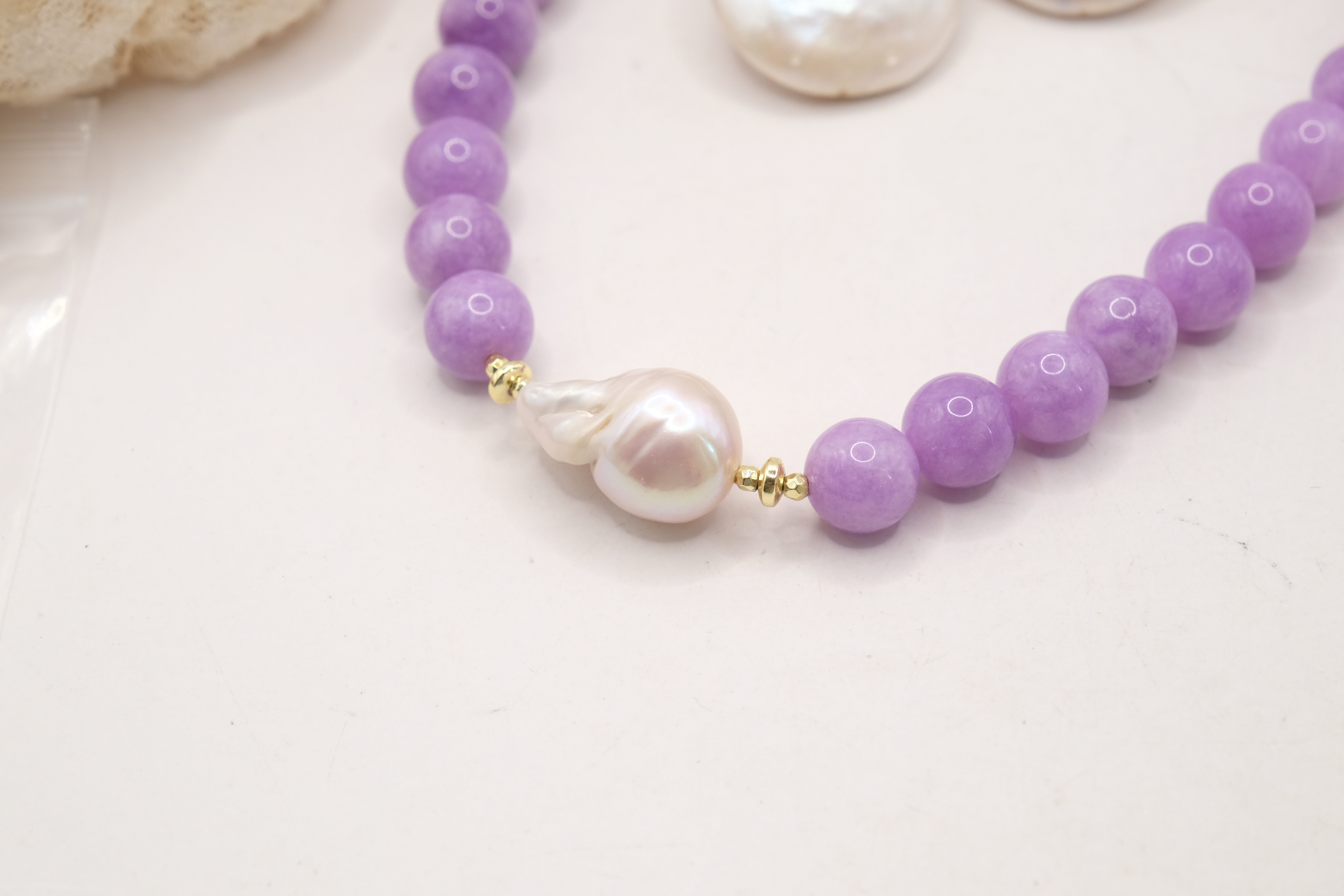 COLLANA E ORECCHINI ARTIGIANALE KUNZITE PERLE (4)