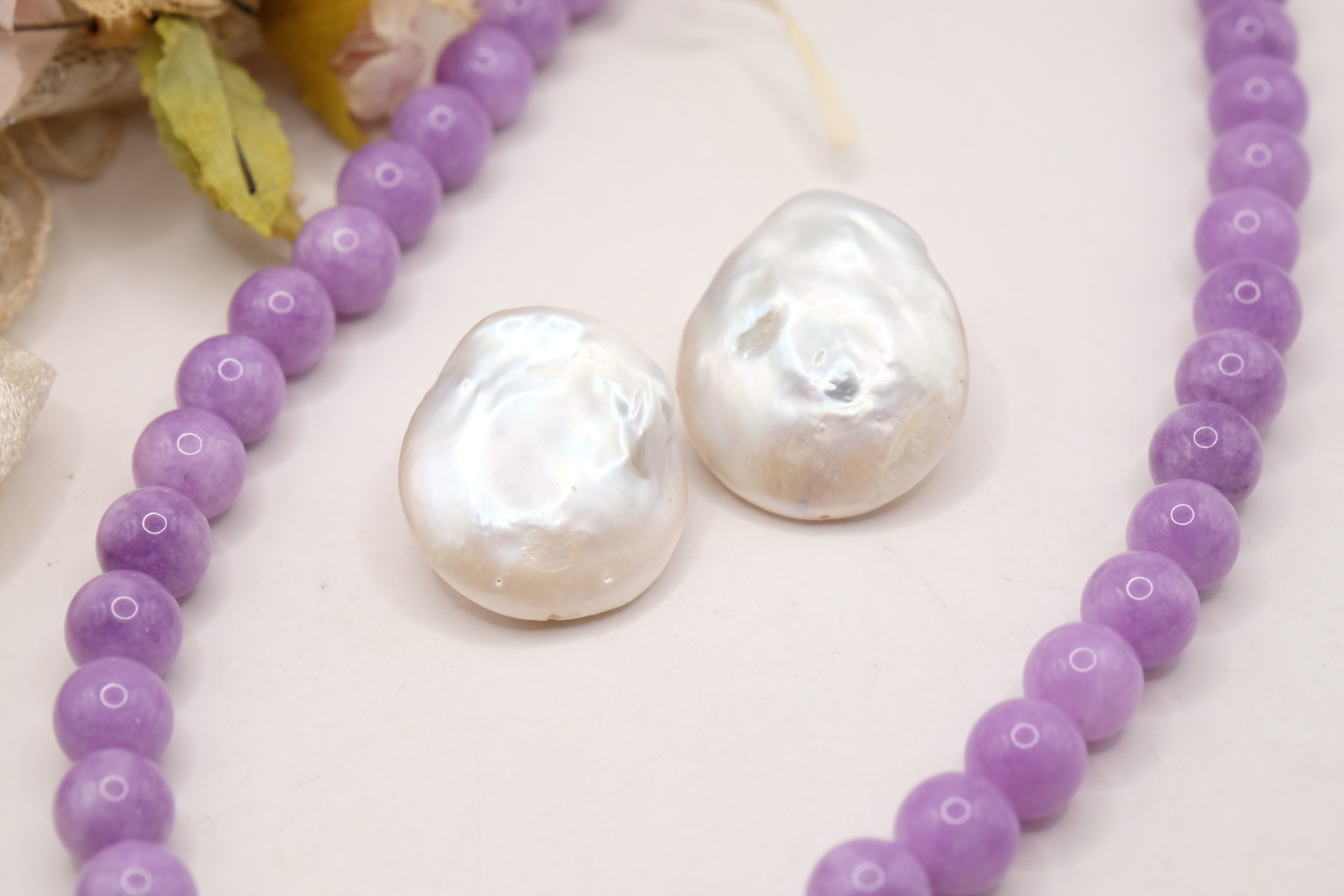 COLLANA E ORECCHINI ARTIGIANALE KUNZITE PERLE (5)