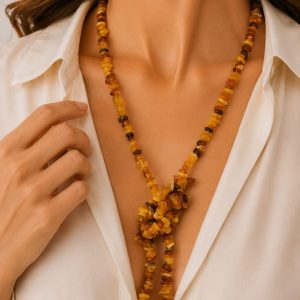Collana Artigianale Lunga Chips Ambra del Baltico Multicolore
