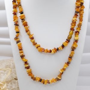 Collana Artigianale Lunga Chips Ambra del Baltico Multicolore