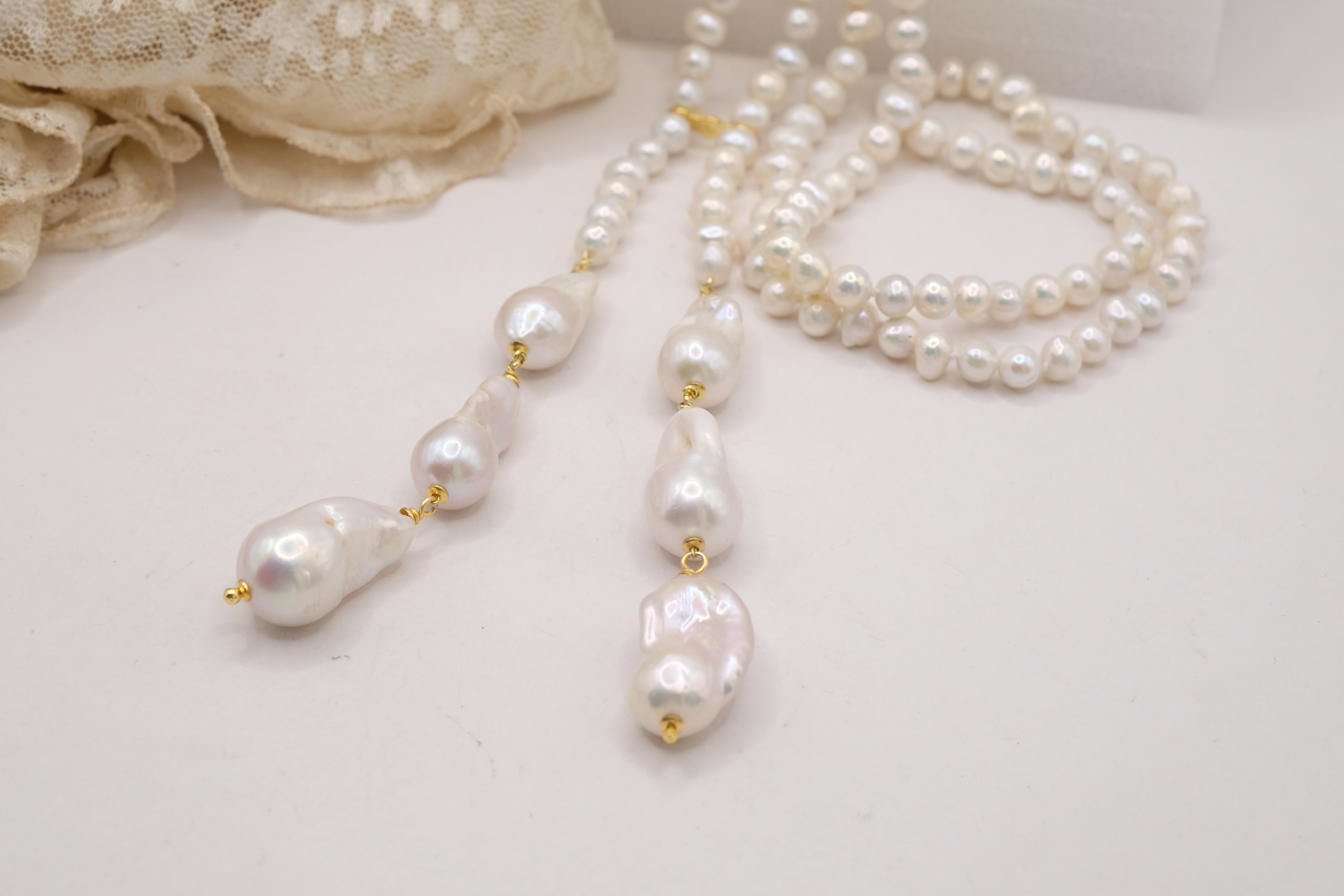COLLANA LUNGA LARIAT PERLE NATURALI ARGENTO 925 PLACCATO ORO (2)