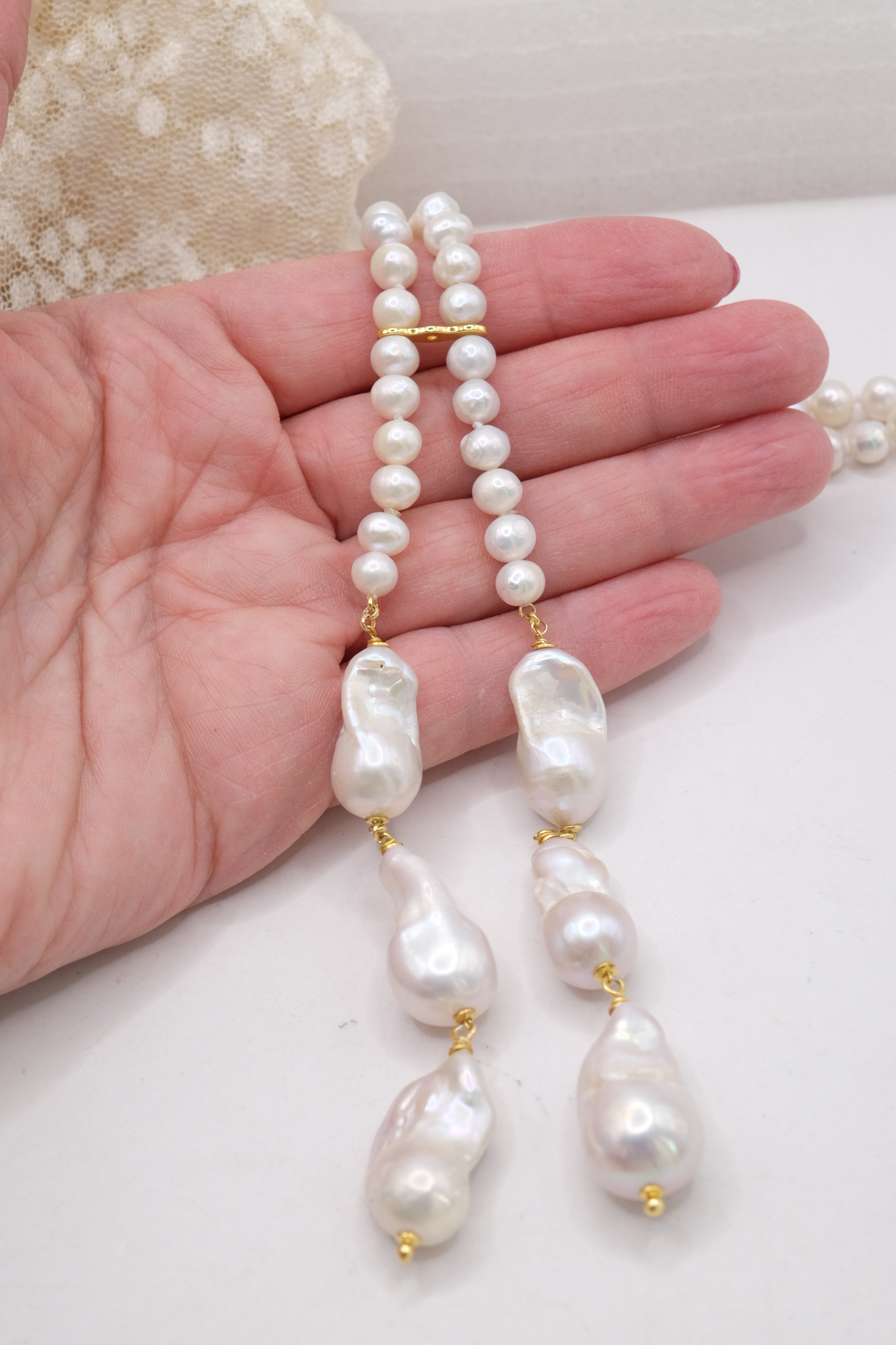 COLLANA LUNGA LARIAT PERLE NATURALI ARGENTO 925 PLACCATO ORO (3)