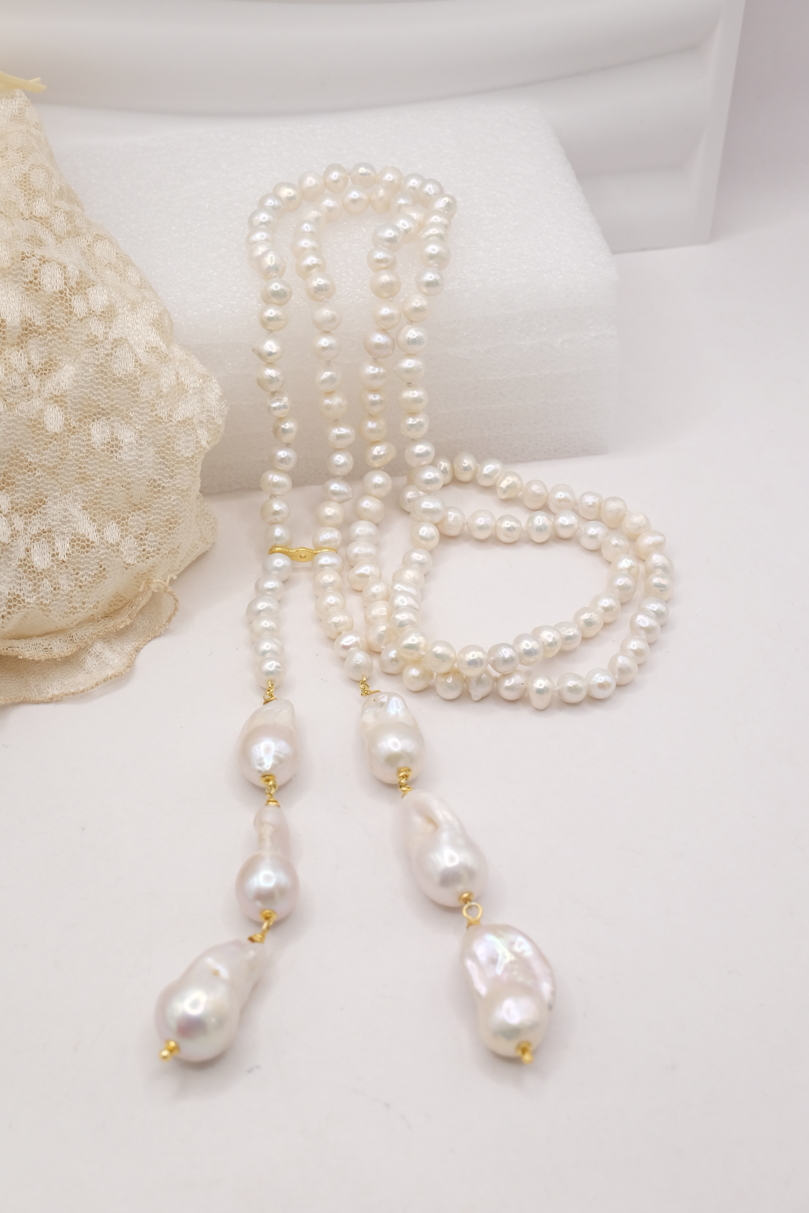 COLLANA LUNGA LARIAT PERLE NATURALI ARGENTO 925 PLACCATO ORO (5)