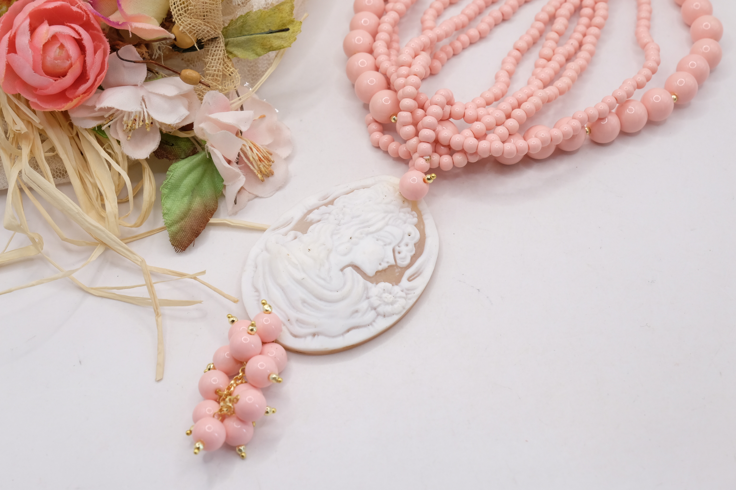 COLLANA MULTIFILO ARTIGIANALE PASTA DI CORALLO ROSA CAMMEO DI TORRE DEL GRECO DAMA (6)