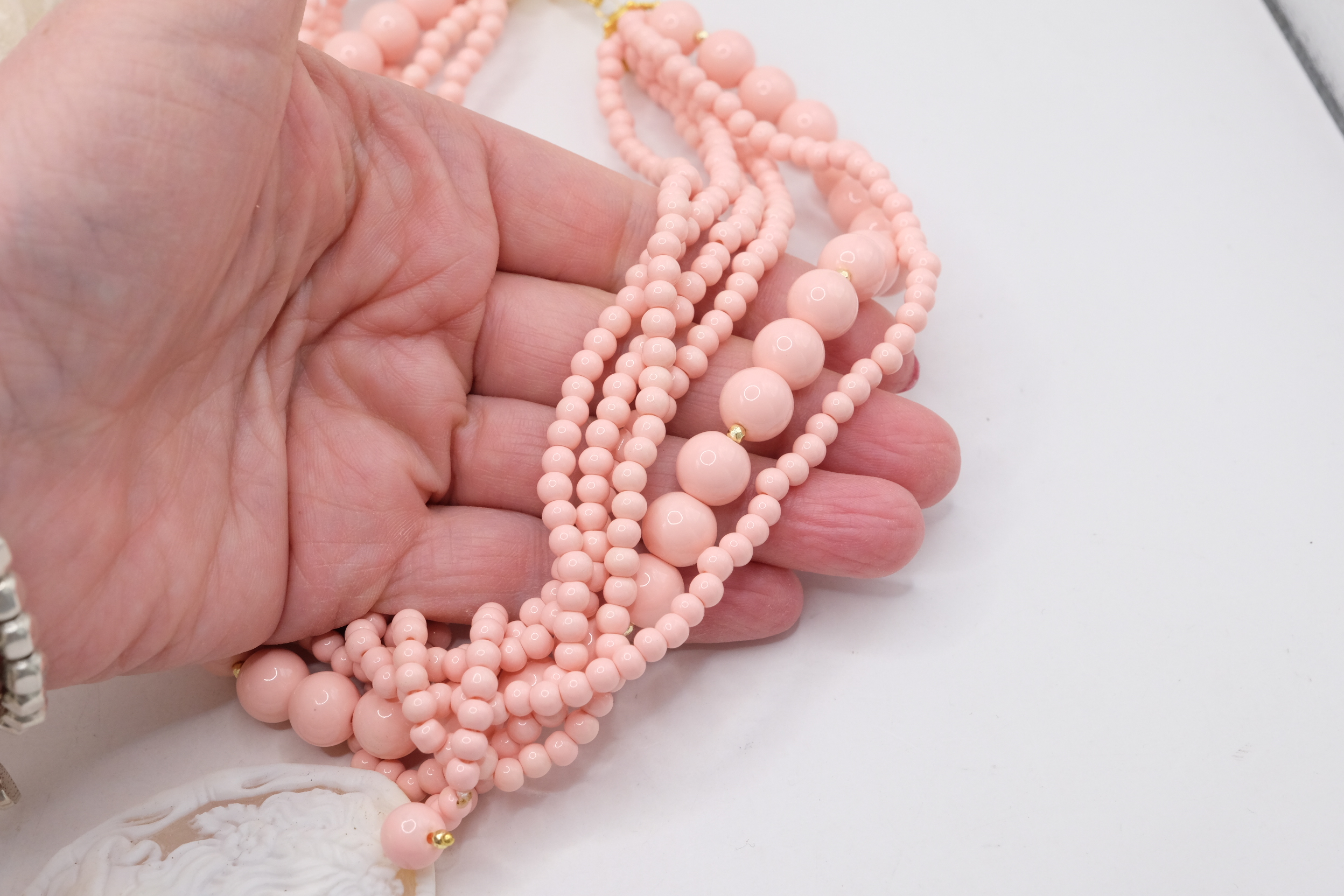 COLLANA MULTIFILO ARTIGIANALE PASTA DI CORALLO ROSA CAMMEO DI TORRE DEL GRECO DAMA (7)