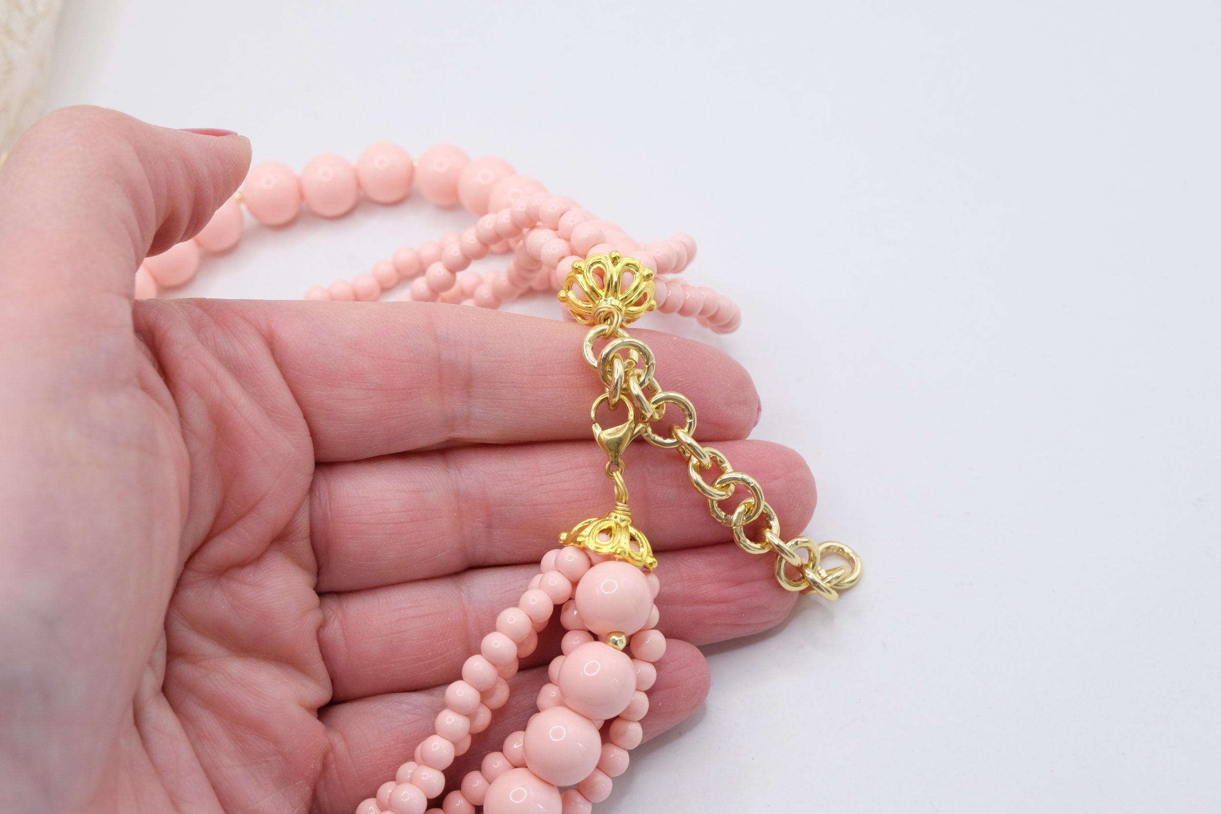 COLLANA MULTIFILO ARTIGIANALE PASTA DI CORALLO ROSA CAMMEO DI TORRE DEL GRECO DAMA (8)