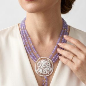 Collana Multifilo Giada Lavanda Cammeo di Torre del Greco filigrana