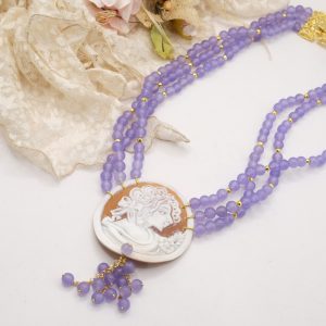 Collana Multifilo Giada Lavanda Cammeo di Torre del Greco filigrana Dama