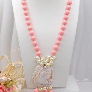 Collana Pasta di Corallo Rosa Perle Cammeo di Torre del Greco a Y