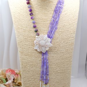 Collana Sautache Multifilo Giada Lavanda Cammeo di Torre del Greco
