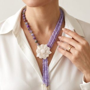 Collana Lariat Multifilo Giada Lavanda Cammeo di Torre del Greco