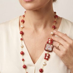 Collana Ceramica di Caltagirone Giada Borgogna Perle Doppia Mattonella