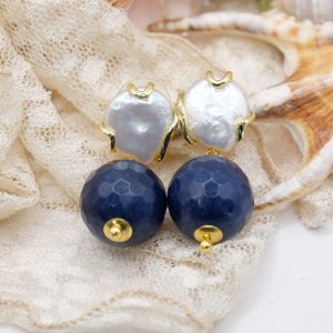 Orecchini Lapis e Perle a Lobo Pendenti