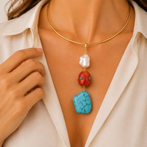 Ciondolo Pendente Turchese Naturale Nepalese Perla