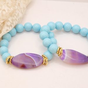Bracciale Elasticizzato Pasta di Turchese e Agata Ametistata